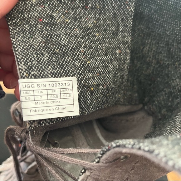 UGG Somaya Suede Grey/Beige Front Lace Side Zip Moccasin Boots, Sz 8.5 - Picture 6 of 16